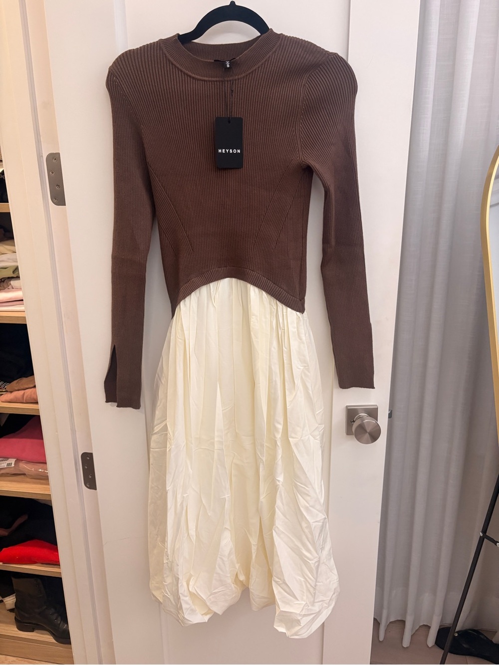 Heyson Brown Knit and Cream Dress